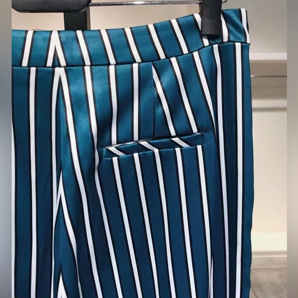 US 12 Self-Portrait Green Alex Stripe Pants NWT - Picture 11 of 11